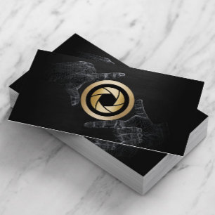 Fotograaf Gold Shutter Logo Elegant Dark Wood Visitekaartje