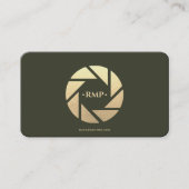 Fotograaf gouden camera lens leger groen modern visitekaartje (Voorkant)