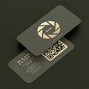 Fotograaf gouden camera lens leger groen modern visitekaartje