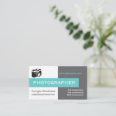 Fotograaf grijs, wit, blauw in het oog vallend visitekaartje (Staand voorkant)