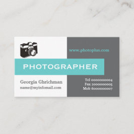 Fotograaf grijs, wit, blauw in het oog vallend visitekaartje