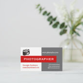 Fotograaf grijs, wit, rood in het oog vallend visitekaartje (Staand voorkant)