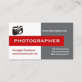 Fotograaf grijs, wit, rood in het oog vallend visitekaartje