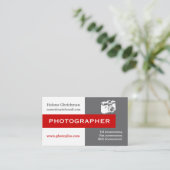 Fotograaf grijs, wit, rood in het oog vallend visitekaartje (Staand voorkant)