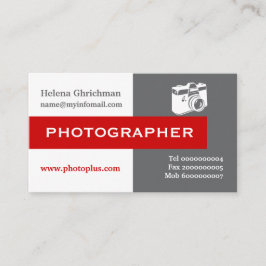 Fotograaf grijs, wit, rood in het oog vallend visitekaartje