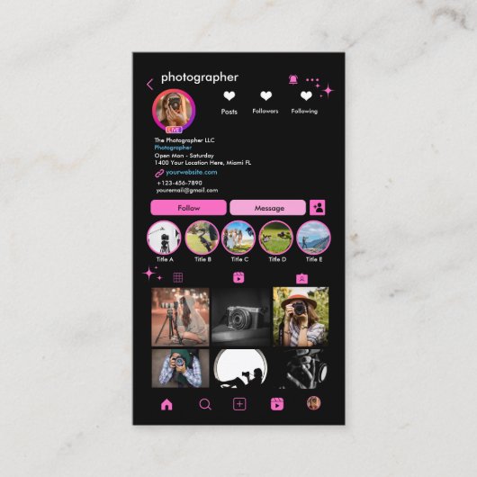 Fotograaf Instagram QR Code Visitekaartje (Voorkant)