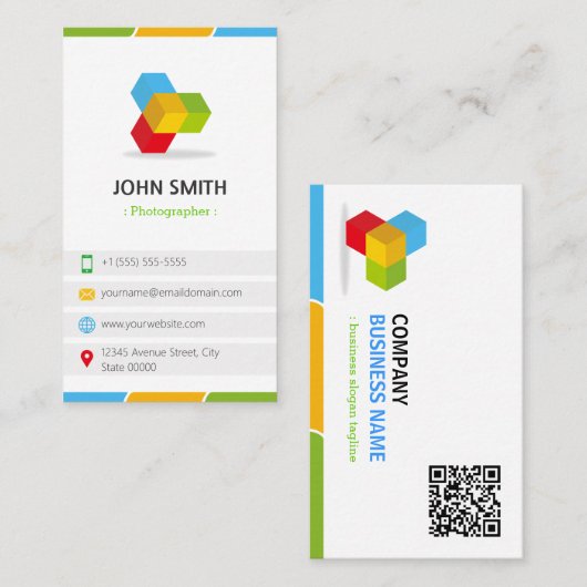 Fotograaf - kleurrijk met QR-code Visitekaartje (Voorkant / Achterkant)
