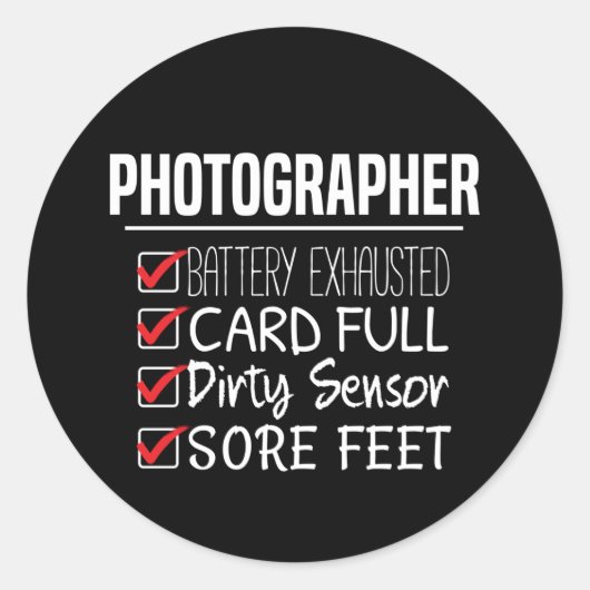 Fotograaf Life - Grappige Fotografie Checklist Ronde Sticker (Voorkant)