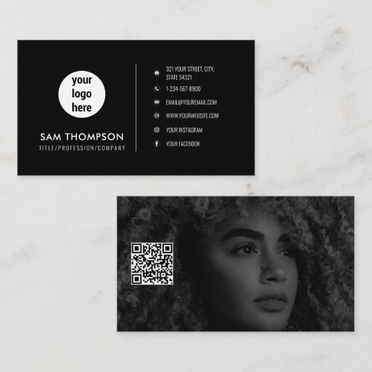 Fotograaf Logo Modern Minimalist QR Code Zwart Visitekaartje (Voorkant / Achterkant)