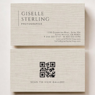 Fotograaf Luxe Neutraal Linnen QR-code Visitekaartje