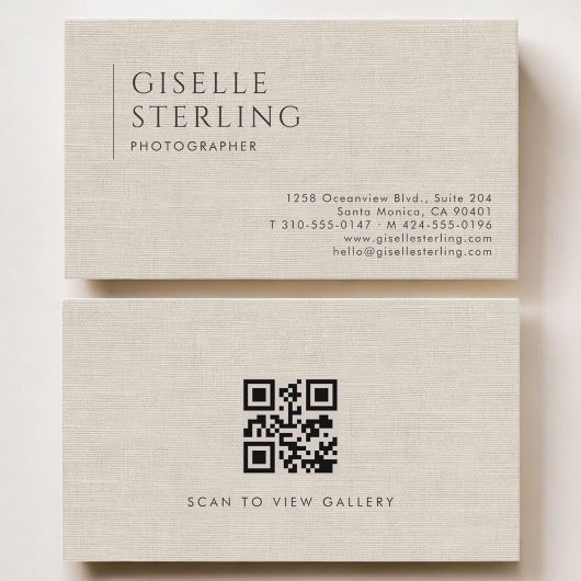 Fotograaf Luxe Neutraal Linnen QR-code Visitekaartje