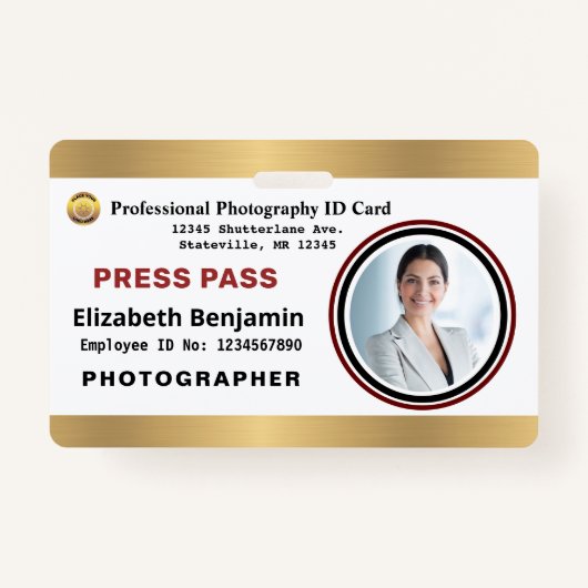 Fotograaf Media Medewerker Pers Pass ID Kaart Badge (Voorkant)