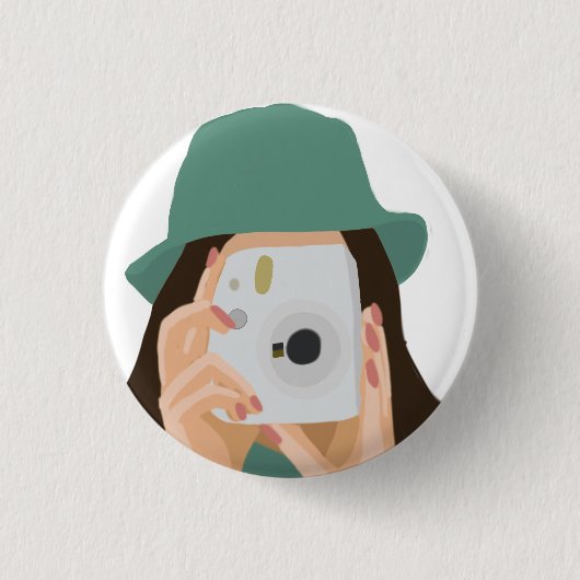 Fotograaf Meisje Canvas tas – Geïllustreerd Donker Ronde Button 3,2 Cm (Voorkant)