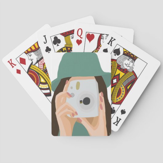 Fotograaf Meisje Geïllustreerd met Donker Haar Pokerkaarten (Achterkant)