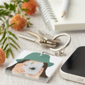 Fotograaf Meisje Geïllustreerd met Donker Haar Sleutelhanger (Voorkant Rechts)