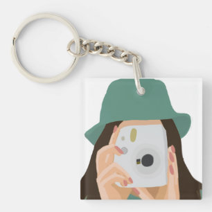 Fotograaf Meisje Geïllustreerd met Donker Haar Sleutelhanger