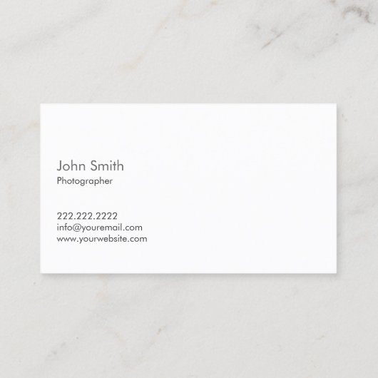 Fotograaf minimalistisch 18% grijze Kaart fotograf Visitekaartje (Achterkant)