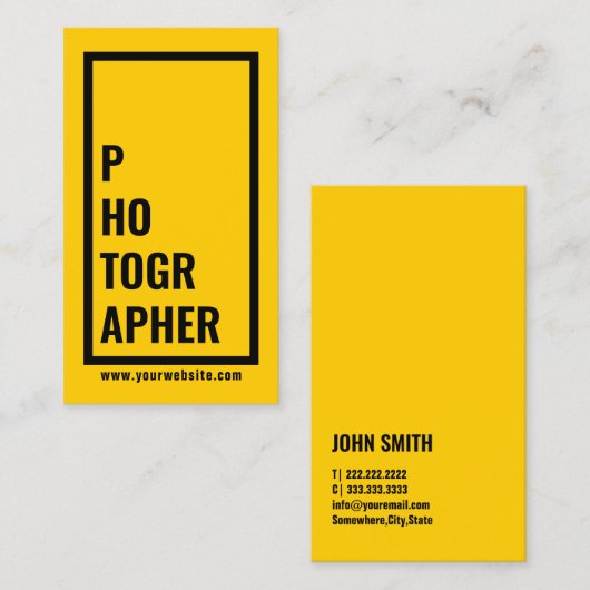 Fotograaf Modern Yellow Bold Border Visitekaartje (Voorkant / Achterkant)