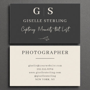 Fotograaf Monogram Elegante Moderne Zwarte Crème Visitekaartje