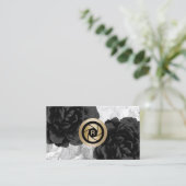 Fotograaf Monogram Gold Shutter Black Floral Visitekaartje (Staand voorkant)