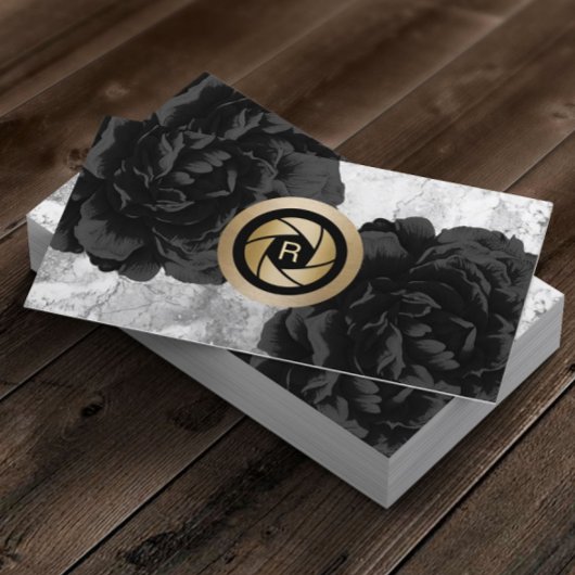 Fotograaf Monogram Gold Shutter Black Floral Visitekaartje