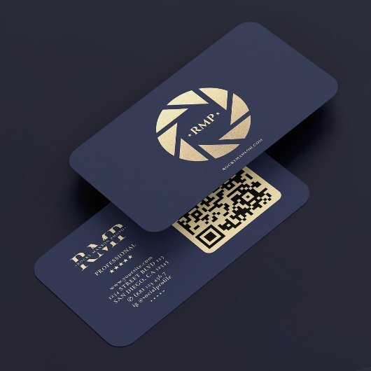 Fotograaf Navy Blauw Goud Camera Lens Modern Visitekaartje