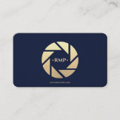 Fotograaf Navy Blauw Goud Camera Lens Modern Visitekaartje (Voorkant)