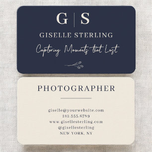 Fotograaf Navy Blue Monogram Visitekaartje