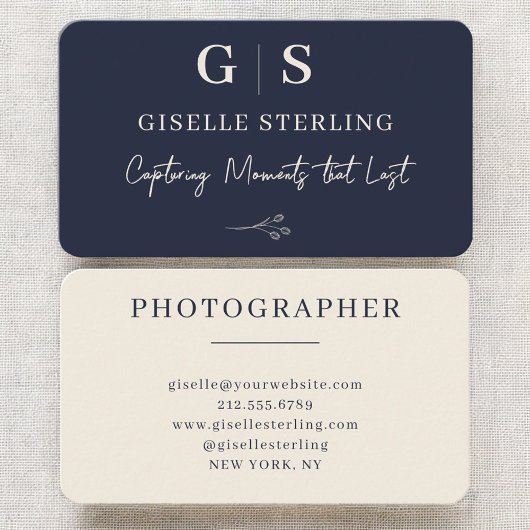 Fotograaf Navy Blue Monogram Visitekaartje
