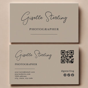 Fotograaf Neutraal Taupe Script QR Code Visitekaartje
