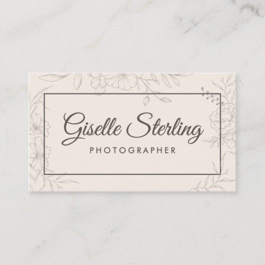 Fotograaf Neutral Ivory Floral Elegant Script Visitekaartje (Voorkant)