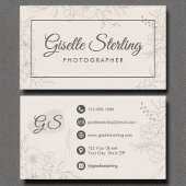 Fotograaf Neutral Ivory Floral Elegant Script Visitekaartje