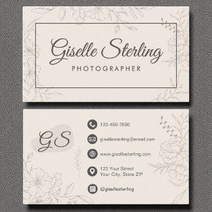 Fotograaf Neutral Ivory Floral Elegant Script Visitekaartje