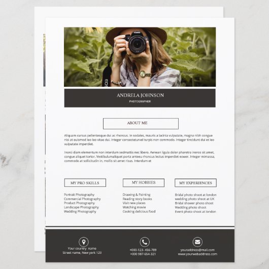 Fotograaf over mij Pagina sjabloon (Voorkant / Achterkant)
