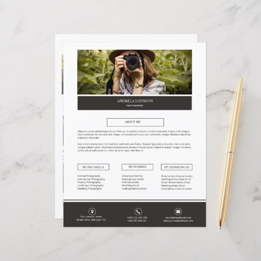 Fotograaf over mij Pagina sjabloon (Voorkant / Achterkant in situ)