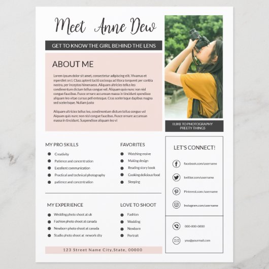 Fotograaf Over mij Pagina Sjabloon (Voorkant)