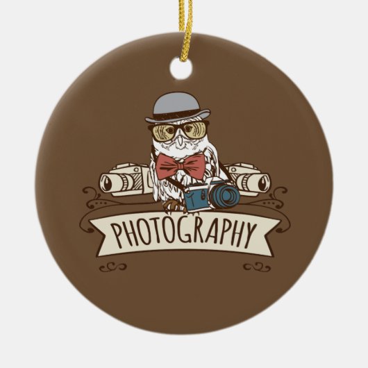 Fotograaf Owl met camera Keramisch Ornament (Voorkant)