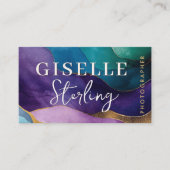 Fotograaf Paarse Gouden Moderne Waterverf Visitekaartje (Voorkant)