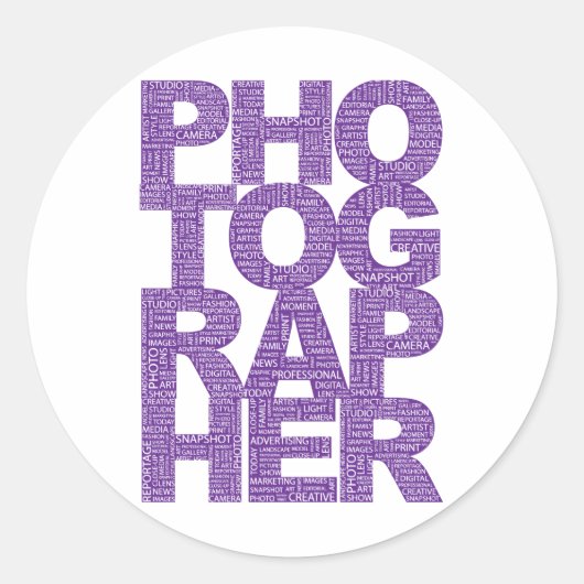 Fotograaf - Paarse tekst Ronde Sticker (Voorkant)