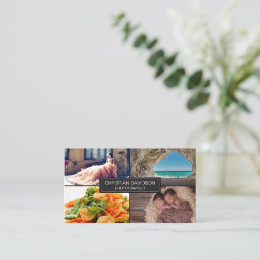 Fotograaf, pas aan met foto's, zwart, strak visitekaartje (Staand voorkant)