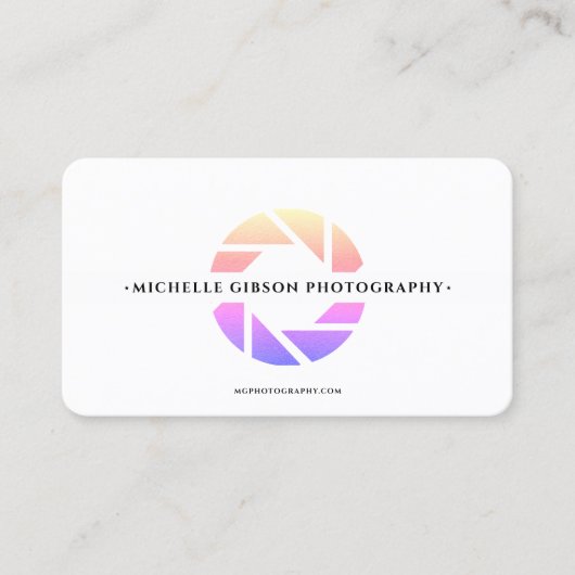 Fotograaf Peach Roze Paarse Sluiter LensMinimal Visitekaartje (Voorkant)