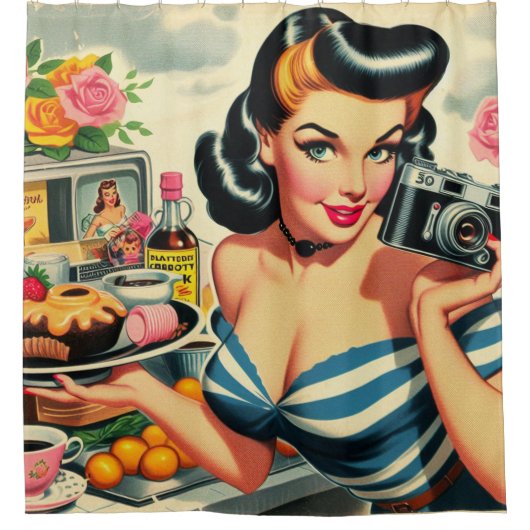 Fotograaf Pin Up Douchegordijn (Voorkant)