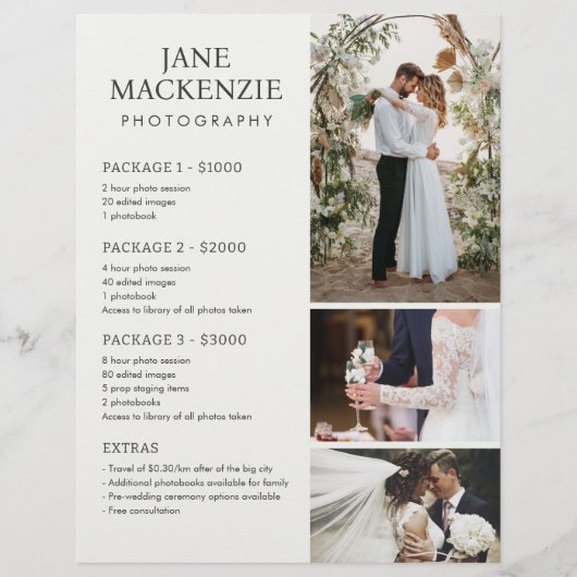 Fotograaf Prijslijst Diensten Flyer Sjabloon (Voorkant)