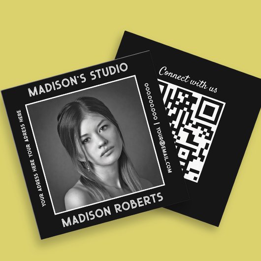 Fotograaf QR-code aangepaste foto zwart chic Vierkante Visitekaartje