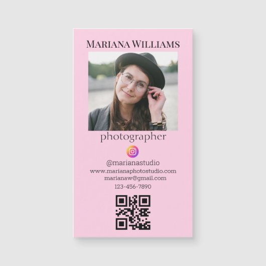 Fotograaf QR Code Foto Roze Zakelijke magneet (Voorkant)