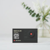 Fotograaf QR-code Modern Zwart | Minimaal ontwerp Visitekaartje (Staand voorkant)
