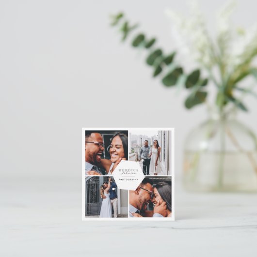 Fotograaf QR-code voor fotograaf 4 bruiloft Collag Vierkante Visitekaartje (Staand voorkant)