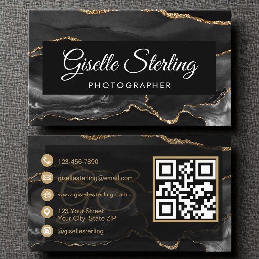 Fotograaf QR Code Zwart Gouden Agaat Luxe Luxe Visitekaartje