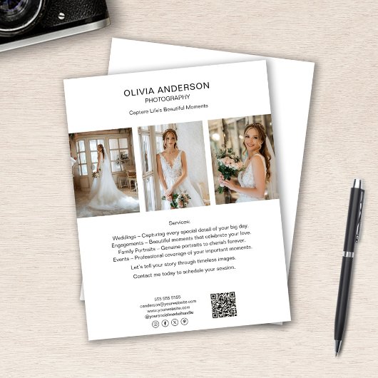 Fotograaf QR Social Media White Business Flyer