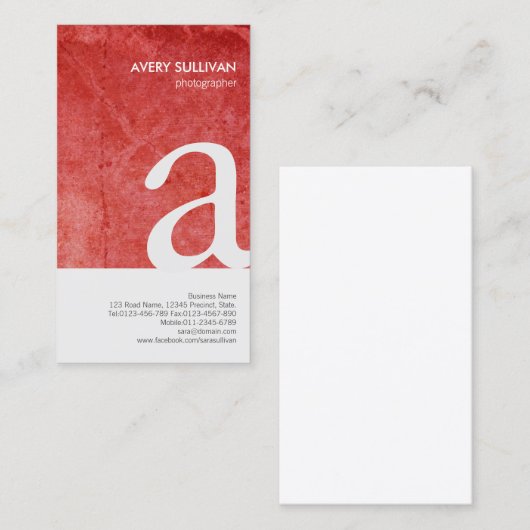 Fotograaf Red Grunge Monogram Visitekaartje (Voorkant / Achterkant)